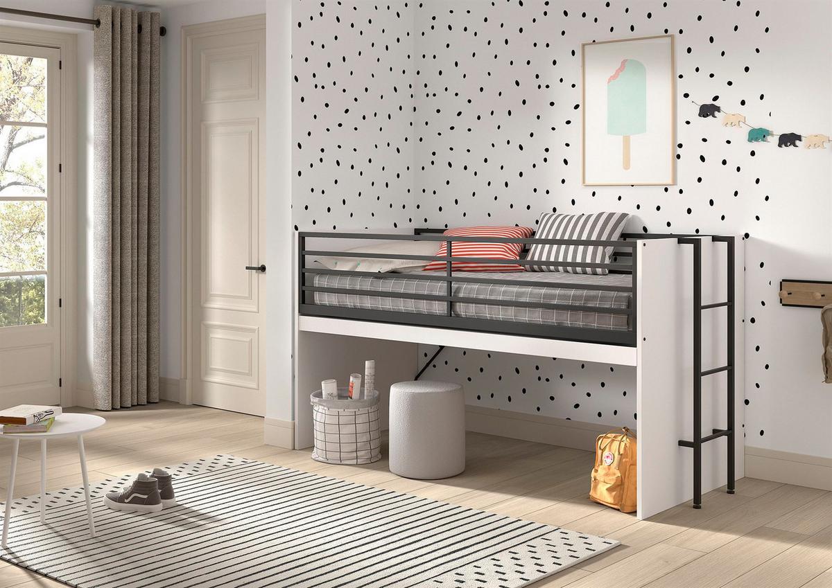 HALBHOCHBETT 90x200 Keelia Weiß mit Schreibtisch Stauraum - Weiß, Kunststoff (90/200cm) - 58aufmkessel