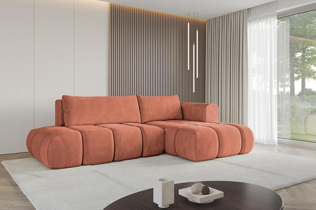 ECKSOFA Ottomane Rechts CLOUD-L 280x185x90 Apricot Velours - Koralle, Holzwerkstoff/Kunststoff (185/280cm) - ALTDECOR