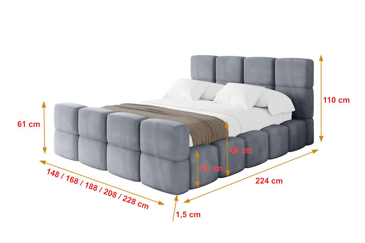 POLSTERBETT mit Bettkasten und Lattenrost, Bett mit Matratze H3/H4, Kopfteil, Boxbett, Doppelbett mit Stauraum - NATA-Z 120x200 Grau - Grau, Holzwerkstoff/Textil (120/200cm) - ALTDECOR