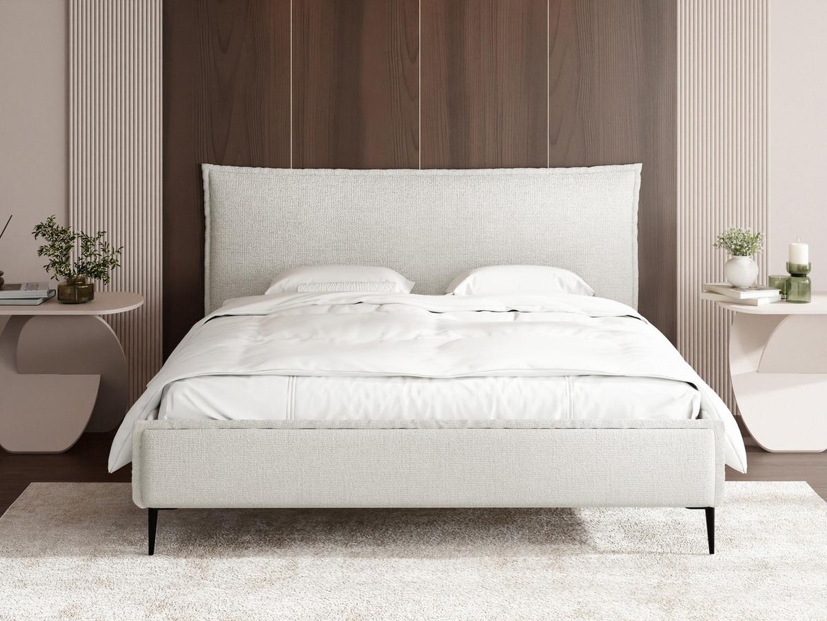 POLSTERBETT Pillow Rise mit Bettkasten, Lattenrost & hohen Metallfüßen in Weiß Chenille 200x200 cm - Birkefarben/Schwarz, Holz/Holzwerkstoff (200/200cm) - WFL GROUP