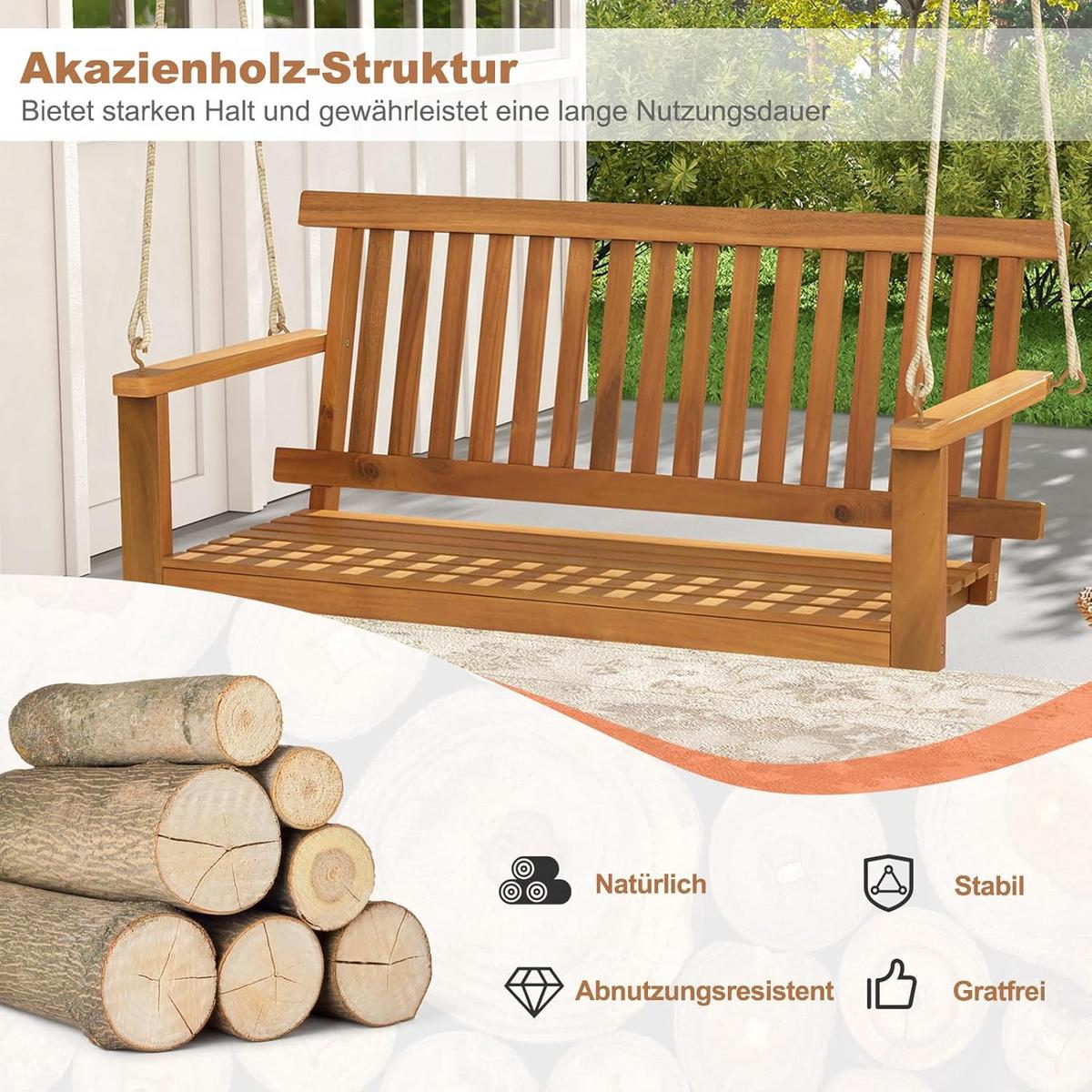 VERANDASCHAUKEL Braun - Braun, Holz (130/57/63cm) - COSTWAY