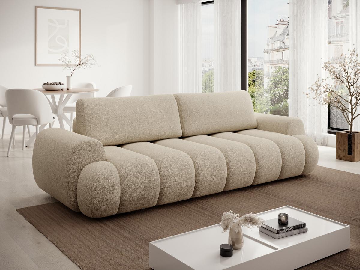 BETTSOFA SITO Creme Geflochtener Stoff mit Schlaffunktion - Creme, Textil (110/81/263cm) - MASSENO