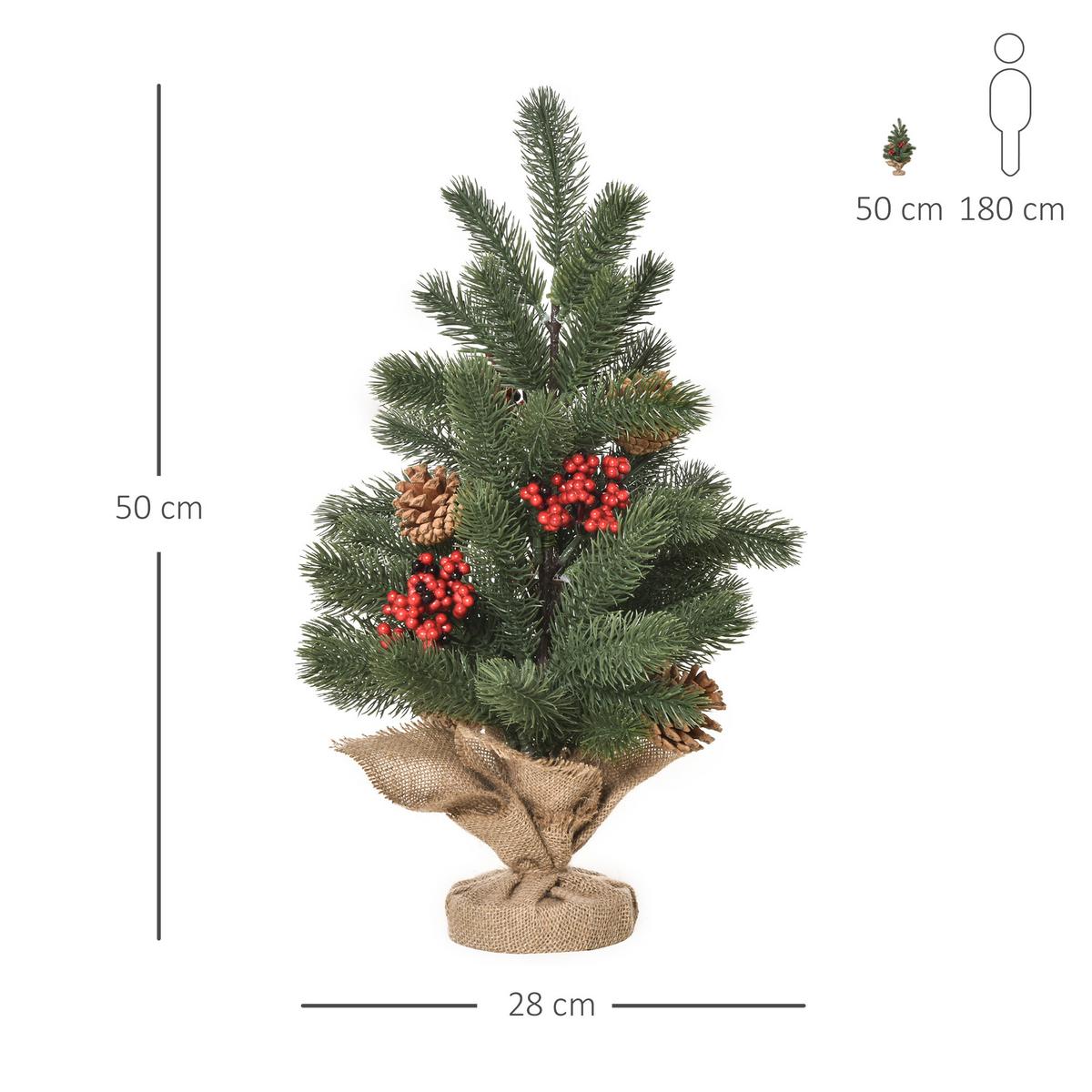 WEIHNACHTSBAUM 50 cm Christbaum 55 Zweige mit Beeren PE Zement Grün - Grün, Kunststoff (50cm) - HOMCOM