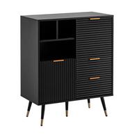 SIDEBOARD – Schwarz/Eiche-Dekor, 77x97x40 cm, mit Türen, Schubladen, Regal, Metallbeine - Goldfarben/Schwarz, Holzwerkstoff/Metall (77/97/40cm) - KADIMA DESIGN