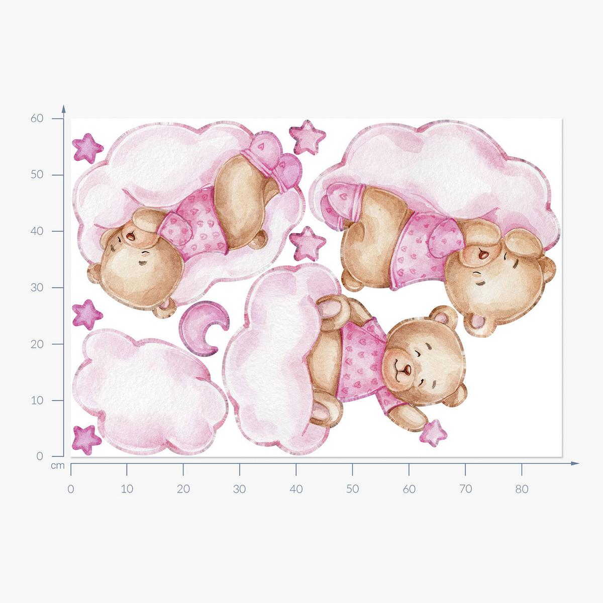 WANDAUFKLEBER 60x87cm - Schlafende Teddybären - Multicolor, Kunststoff (60/87/0.1cm) - Wallfluent