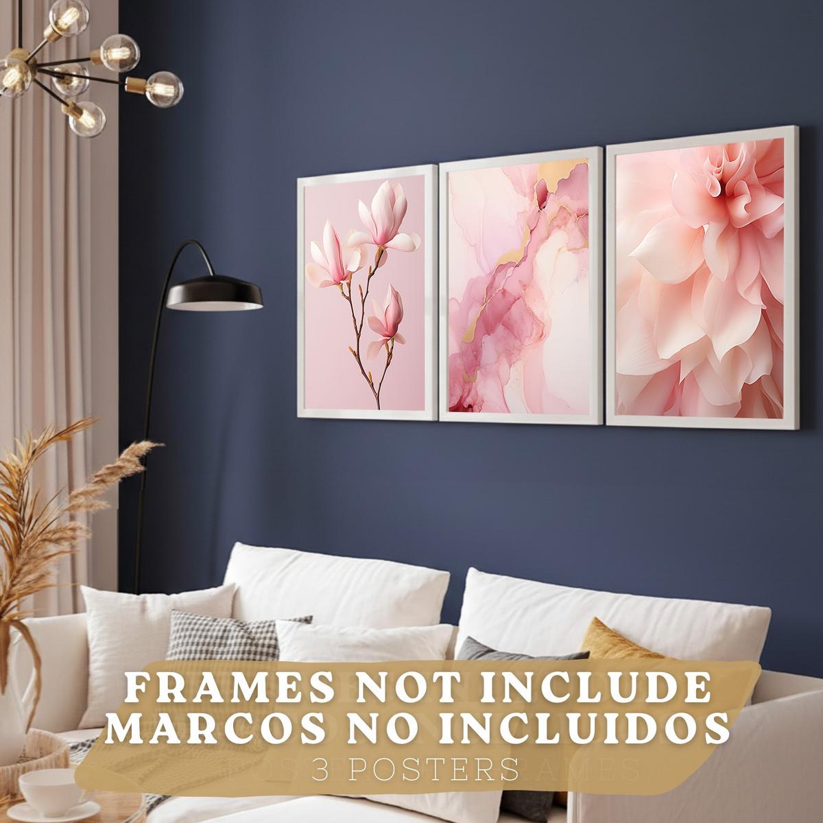 POSTER 3er-Set Wandbilder Orchidee Marmor modern Wohnzimmer Deko, Schlafzimmer, Küche, Badezimmer Rahmenlos A3 - Klar, Papier (29.7/1/42cm) - Nacnic