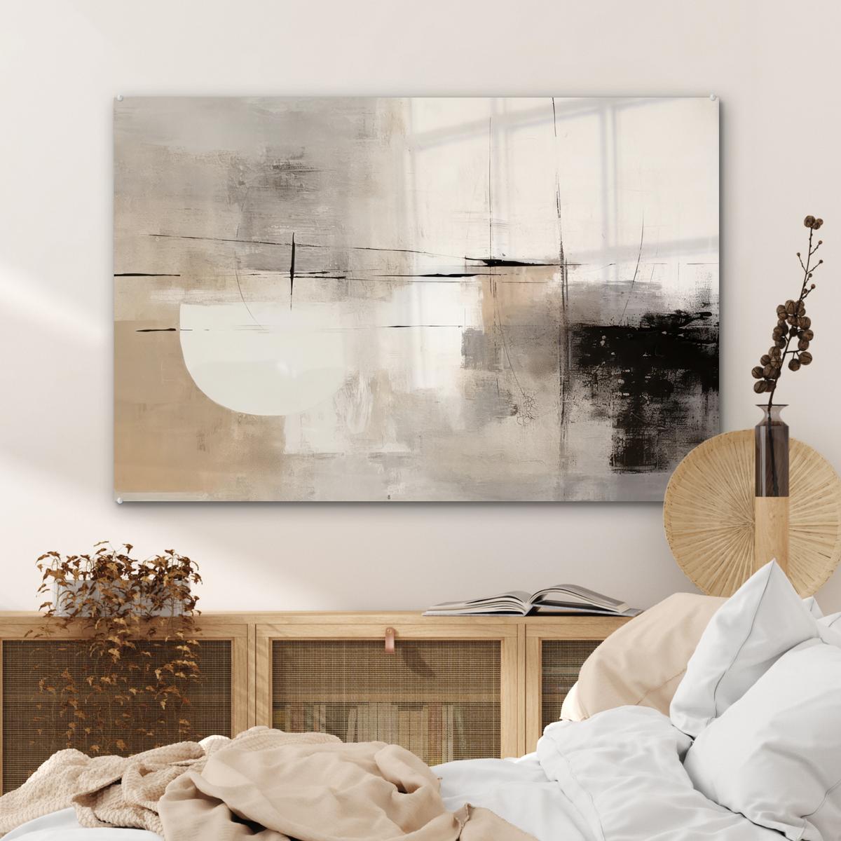 ACRYLGLASBILD Abstrakt - Kunst - Grau Room Decor 90x60 cm - Hellgrau, Glas (90/60cm) - MuchoWow