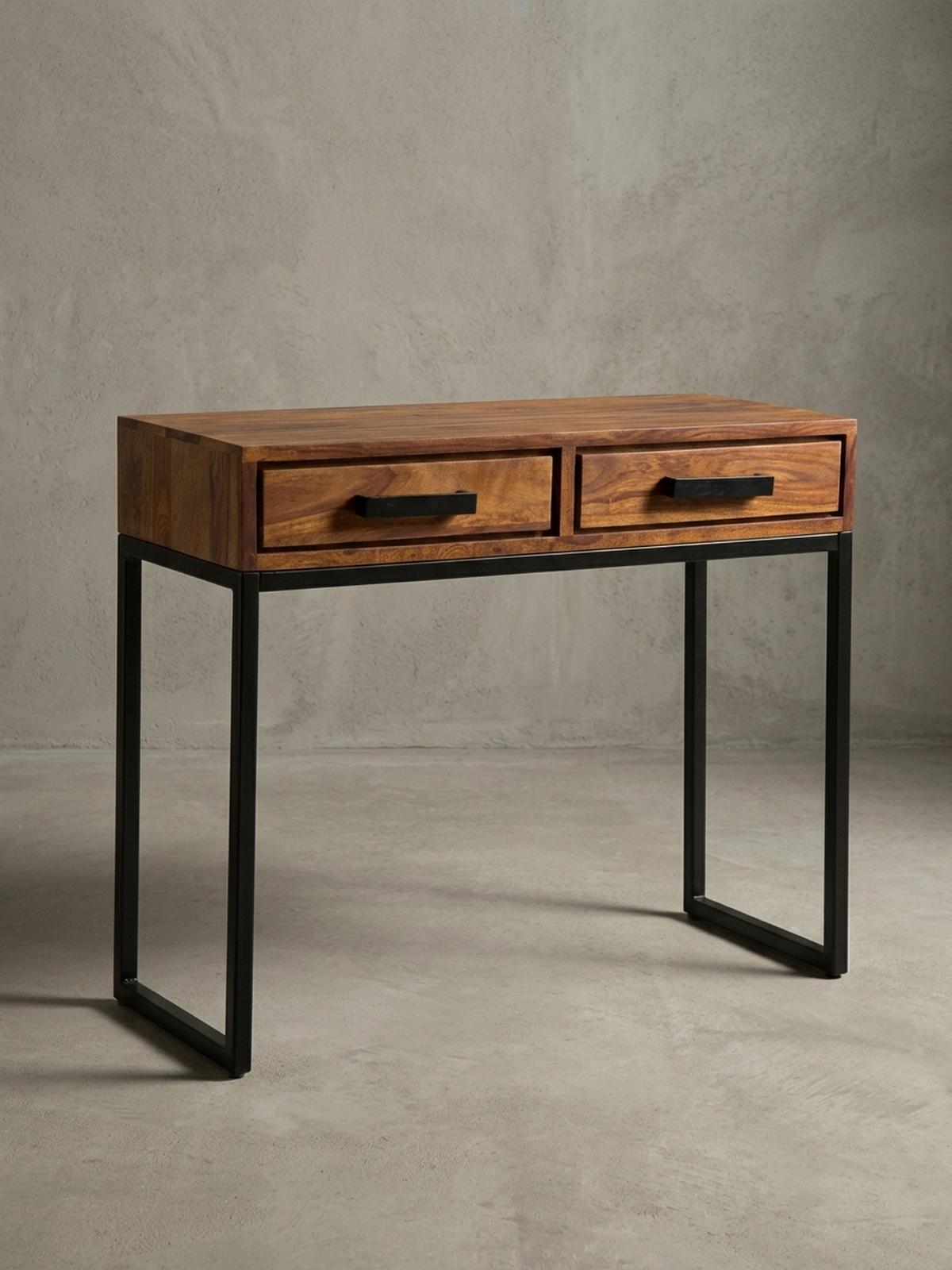 KONSOLENTISCH – Massivholz/Metall, schwarz, mit Schubladen, Industrial-Stil - Schwarz/Braun, Holz/Metall (36/90/77cm) - KADIMA DESIGN
