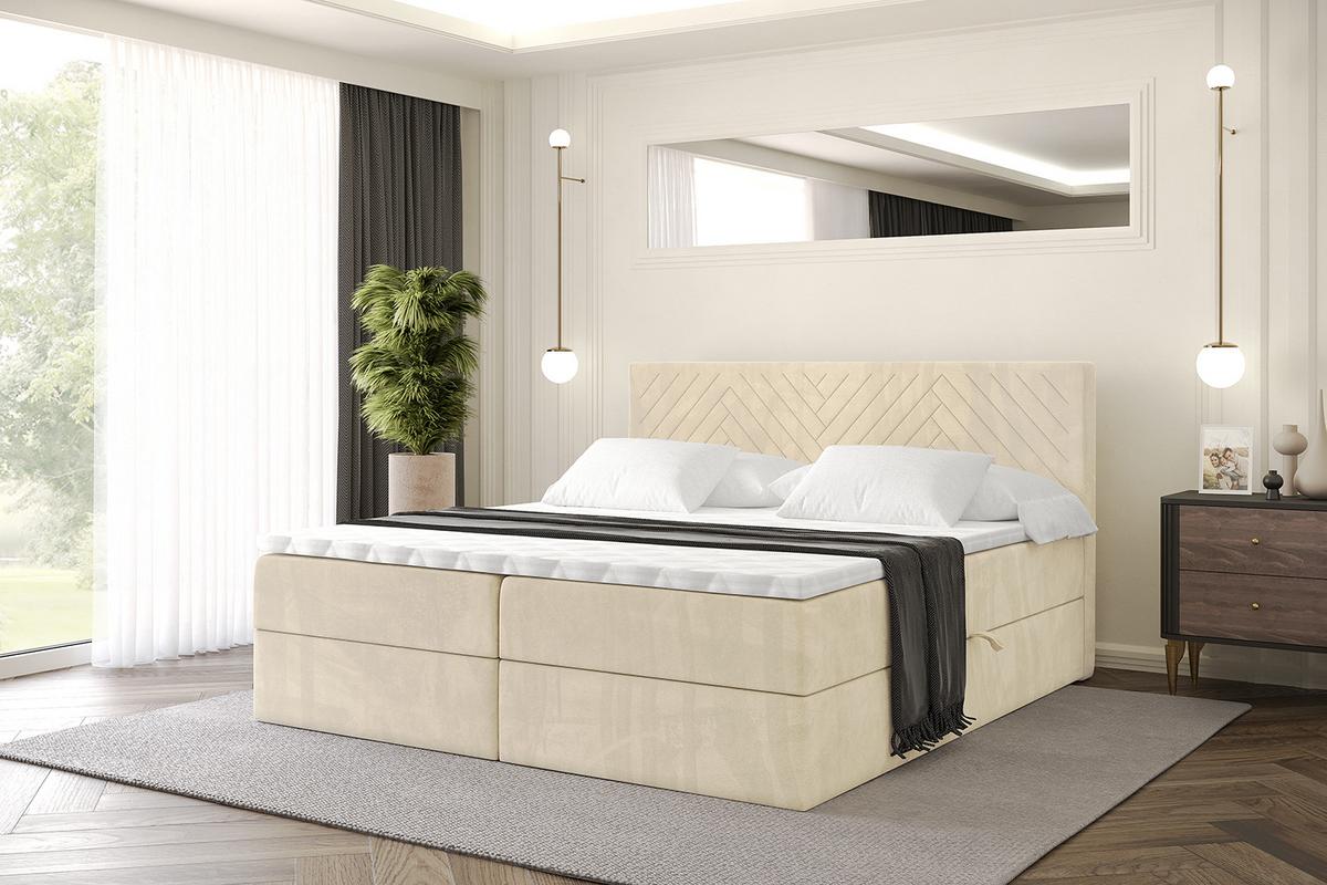 BOXBETT mit Matratze H4 und Lattenrost - VEXA - 180x200 - Beige Monolith - Beige, Holzwerkstoff/Kunststoff (180/200cm) - ALTDECOR