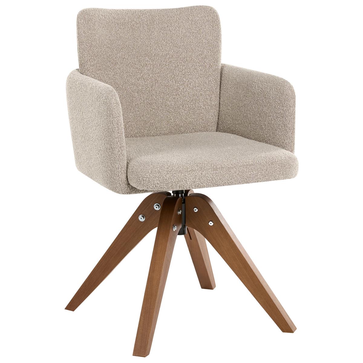 ESSZIMMERSTUHL 2er Set drehbar Bouclé Beige Evelyn - Beige/Braun, Holz/Textil (64/80/64cm) - Beliani