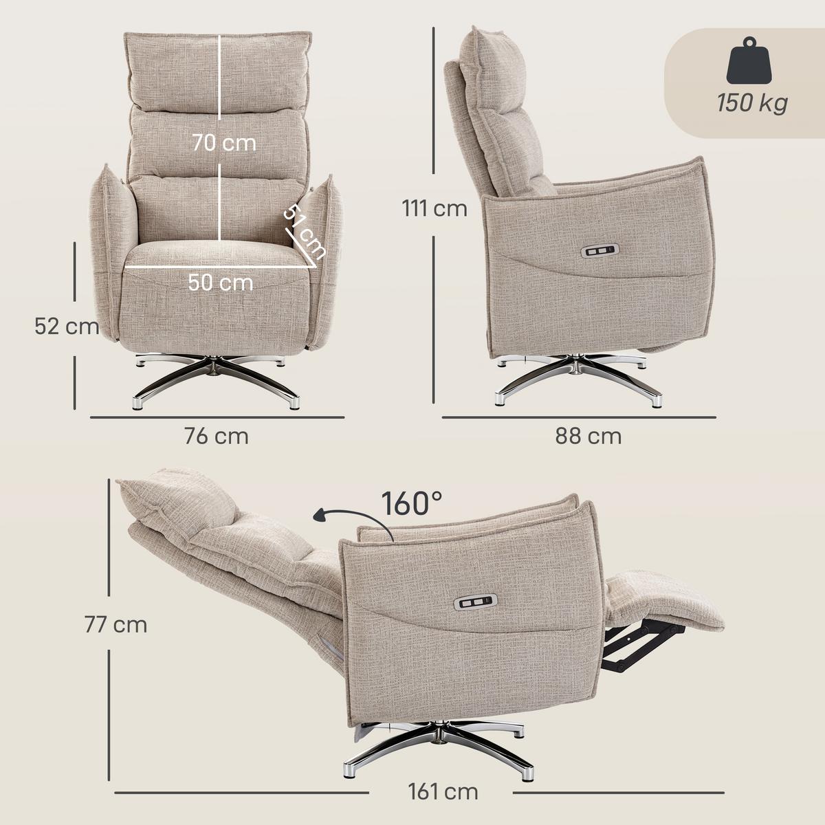 RELAXSESSEL Polyester Beige - Beige/Schwarz, Holzwerkstoff/Textil (76/111/88cm) - HOMCOM