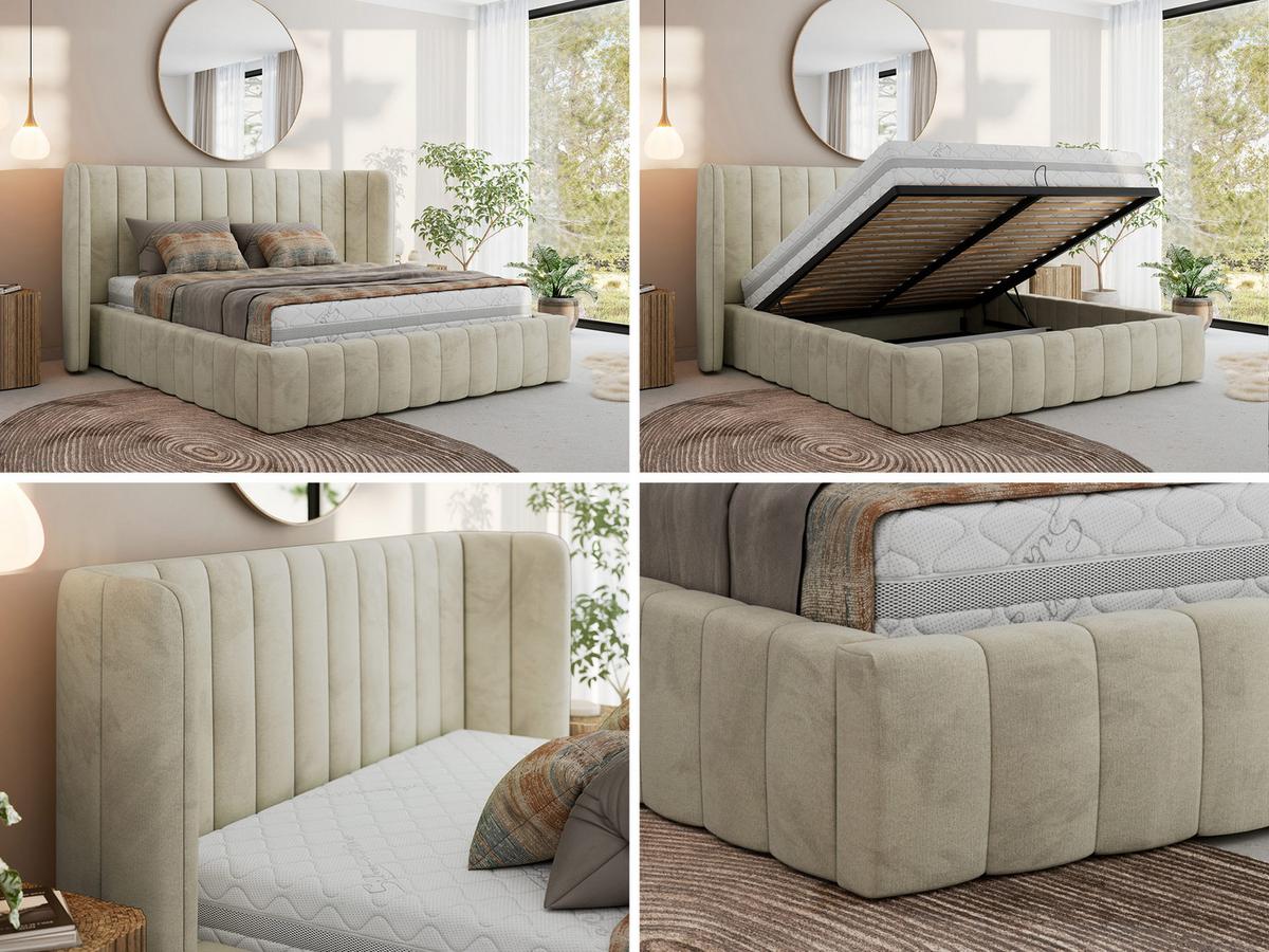 POLSTERBETT GOLETTA CLASSIC 140/200 - Beige Velvet - Multipocket-Matratze - Beige, Textil (140/200cm) - MKS