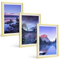 BILDER SET 3er Set - 40x60 cm Goldrahmen - Berglandschaften, Sonnenuntergang, Wasser - Goldfarben, Kunststoff (40/60cm) - TULUP