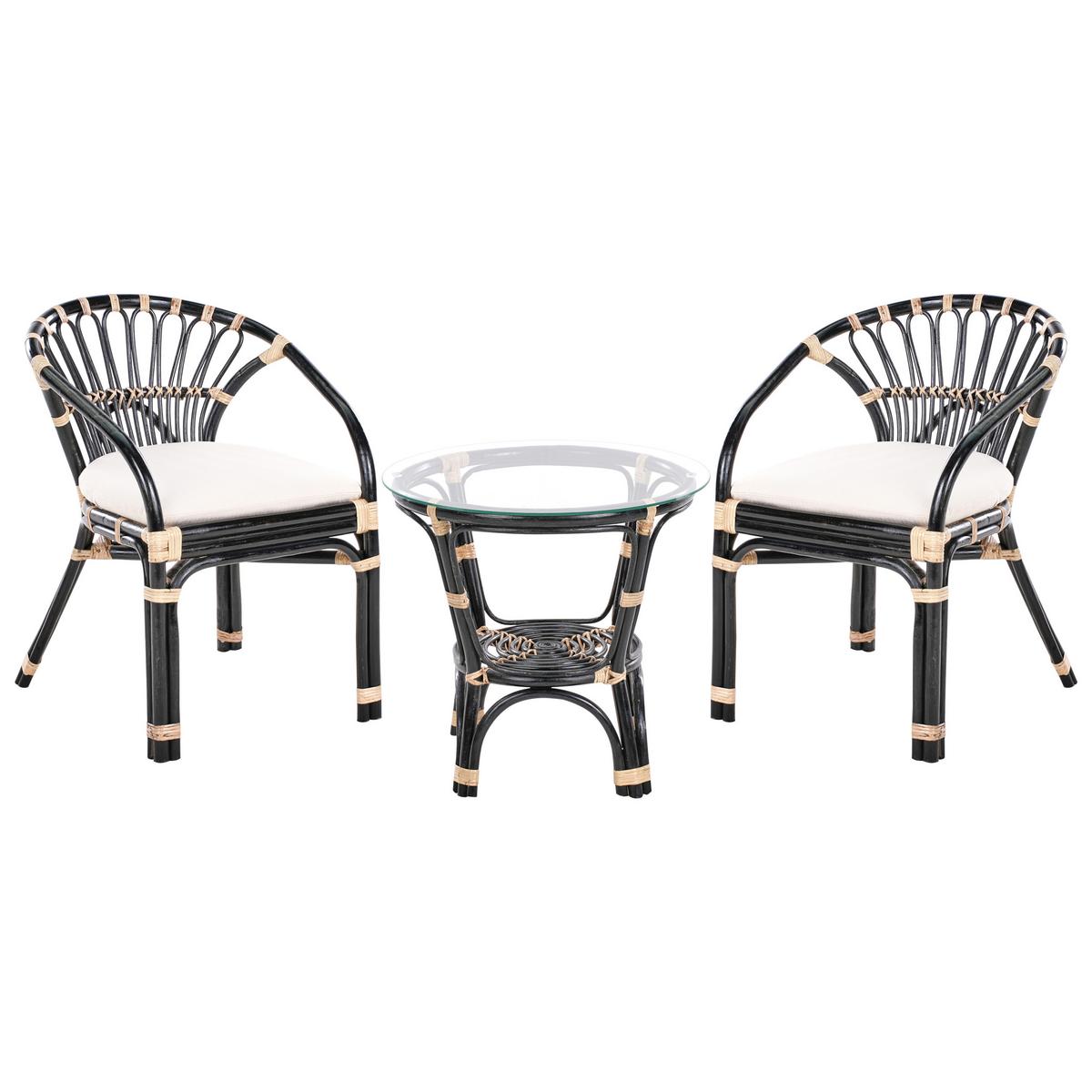 BISTRO-SET Schwarz/Heller Holzfarbton Pecorini - Hellbraun/Schwarz, Naturmaterialien - Beliani