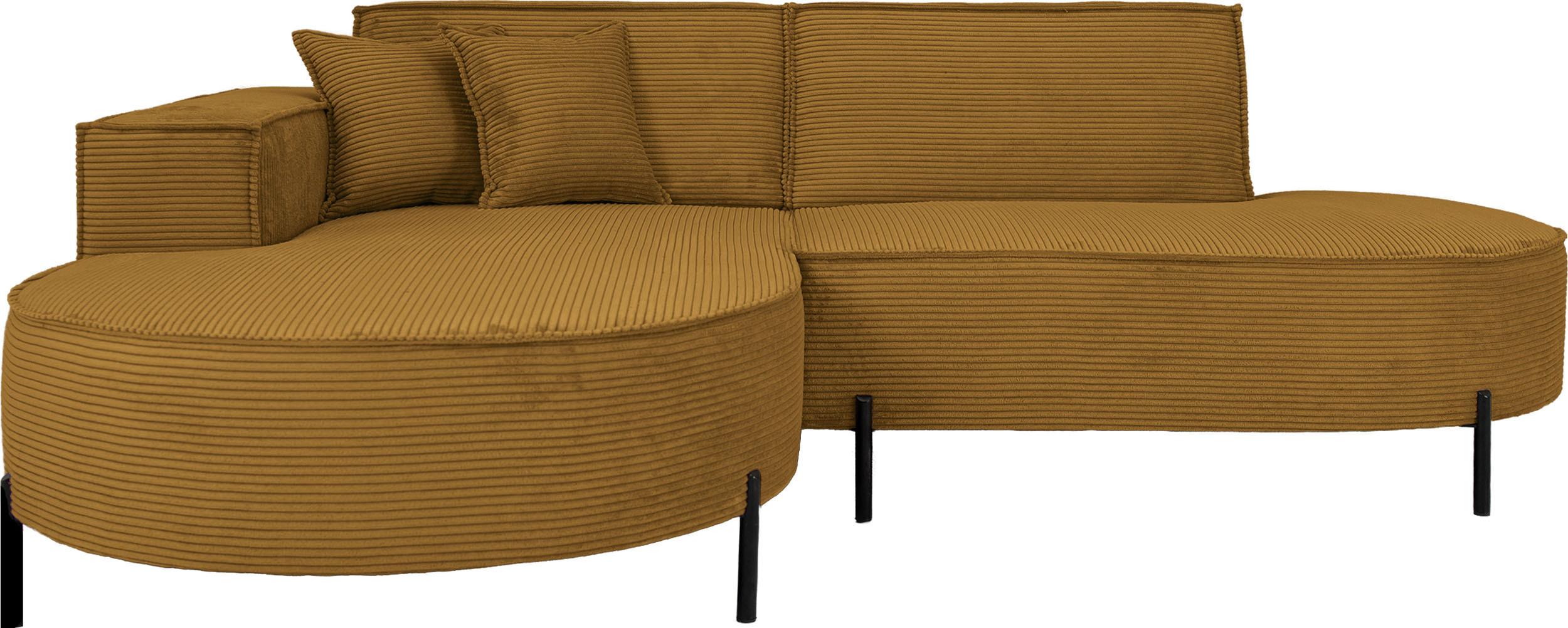 ECKSOFA Hana Loft 3-Sitzer Ecke Links, Cordstoff Chenille, Senf 241/80/168 cm - Gelb/Schwarz, Textil/Metall (241/168cm) - WFL GROUP