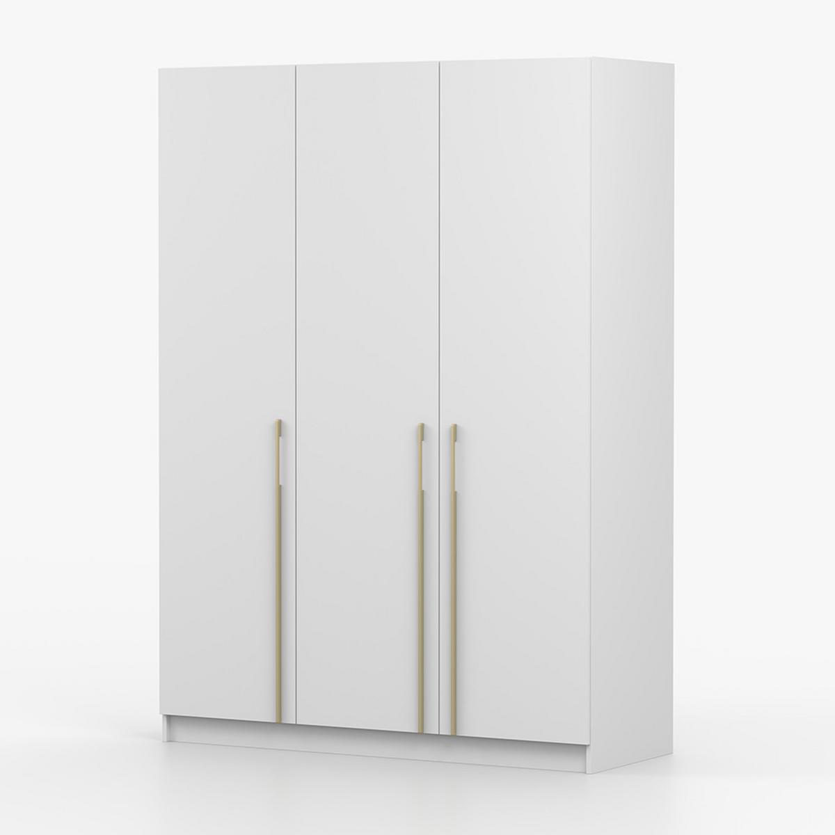 DREHTÜRENSCHRANK ROSA 3D 150/210/55, 3-türig, weiß - Goldfarben/Weiß, Holzwerkstoff (150/210/55cm) - imoebel24