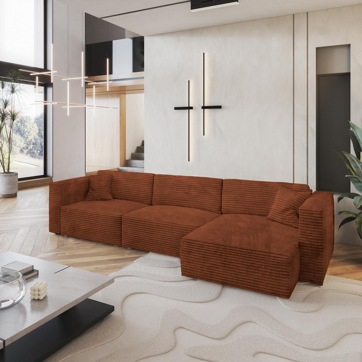 ECKSOFA TOLMO Braun Kordstoff mit Schlaffunktion - Braun/Grau, Holz/Kunststoff (347/148cm) - MASSENO