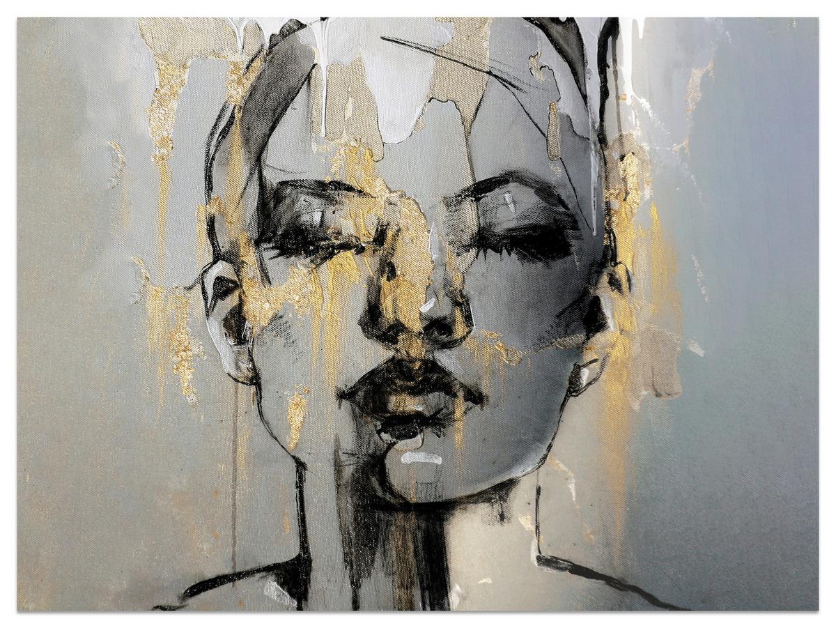 FOTOTAPETE für Wohnzimmer Frau Abstraktes Porträt Beton Modern Gold 500x350 - Gelb/Goldfarben, Papier (500/350cm) - Muralo