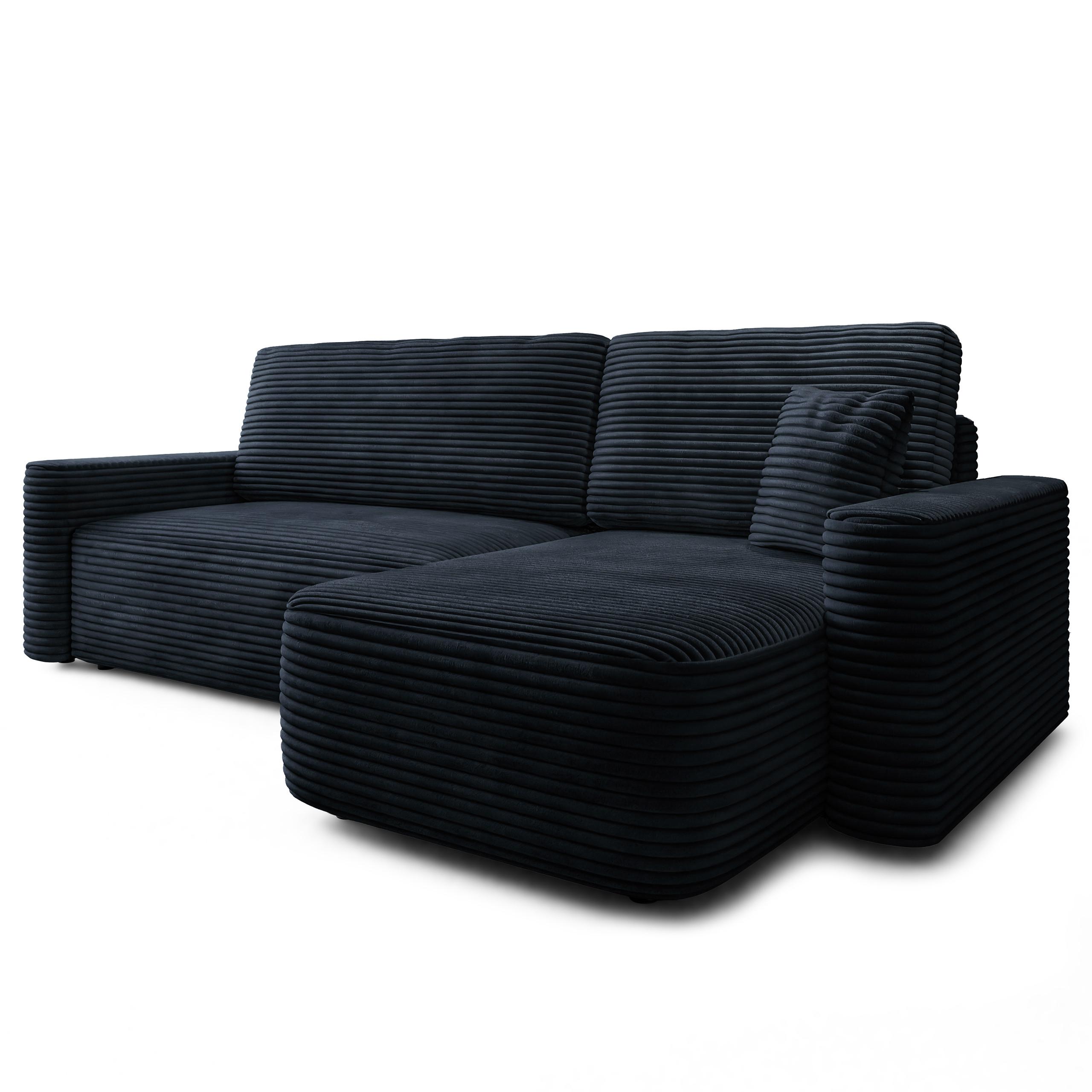 ECKSOFA NERI T Schwarz Kordstoff mit Schlaffunktion - Schwarz, Holzwerkstoff/Textil (280/157cm) - MASSENO