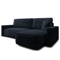 ECKSOFA NERI T Schwarz Kordstoff mit Schlaffunktion - Schwarz, Holzwerkstoff/Textil (280/157cm) - MASSENO