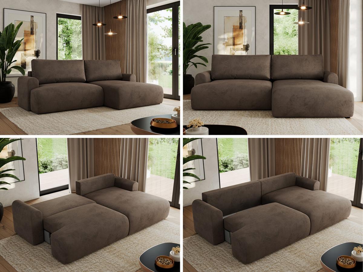 ECKSCHLAFSOFA TONO L Braun Velvet - rechts - Schwarz/Braun, Kunststoff/Textil (150/260cm) - MKS