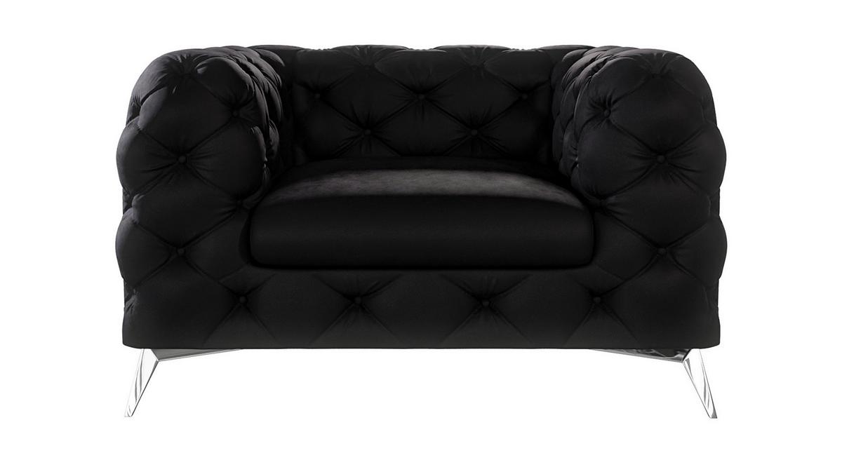 CHESTERFIELD-SESSEL Laura Schwarz Samt - Silberfarben/Schwarz, Holz/Textil (125/75/100cm) - S-Style Möbel