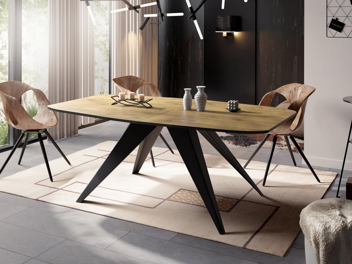 ESSTISCH Foster rechteckig ausziehbar, Lancelot Eiche 180-218/90/76 cm - Eichefarben/Schwarz, Holzwerkstoff/Metall (90/220/76cm) - WFL GROUP