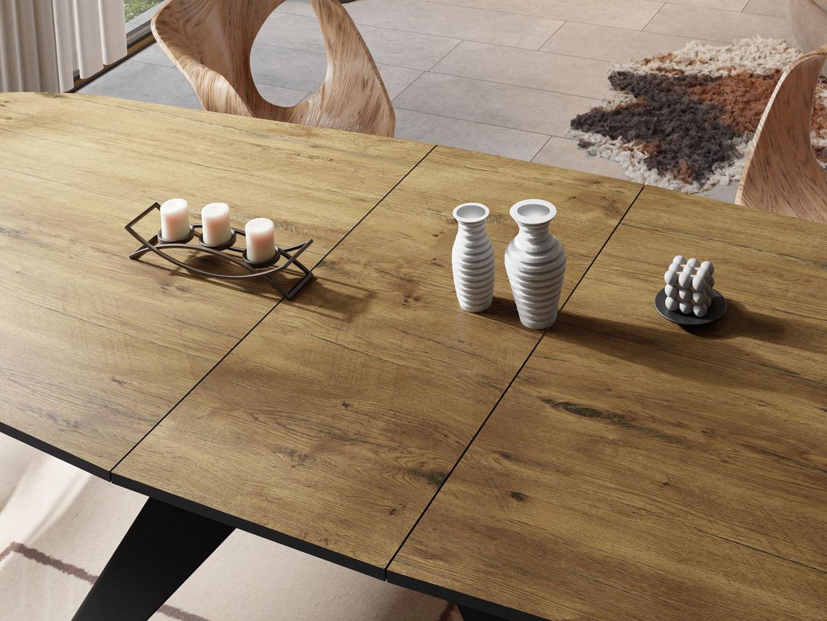 ESSTISCH Foster rechteckig ausziehbar, Lancelot Eiche 180-218/90/76 cm - Eichefarben/Schwarz, Holzwerkstoff/Metall (90/220/76cm) - WFL GROUP