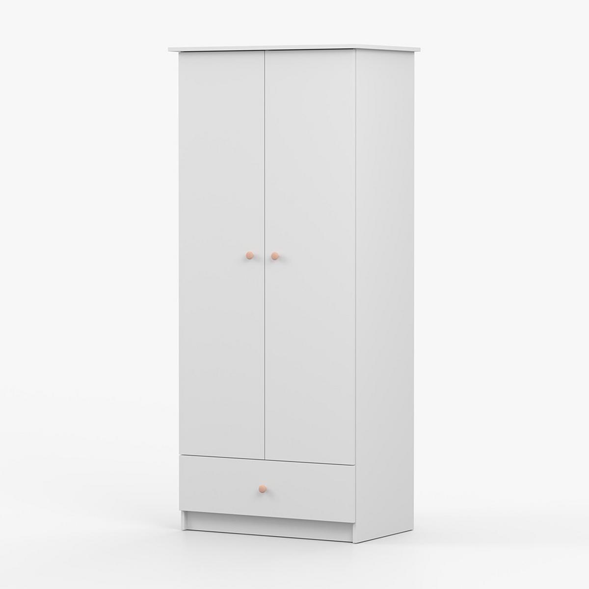 DREHTÜRENSCHRANK 85,5/193/53 cm 2-türig Olaf I Weiß + rosa Griffe - Weiß/Rosa, Holzwerkstoff/Metall (85.5/193/53cm) - imoebel24