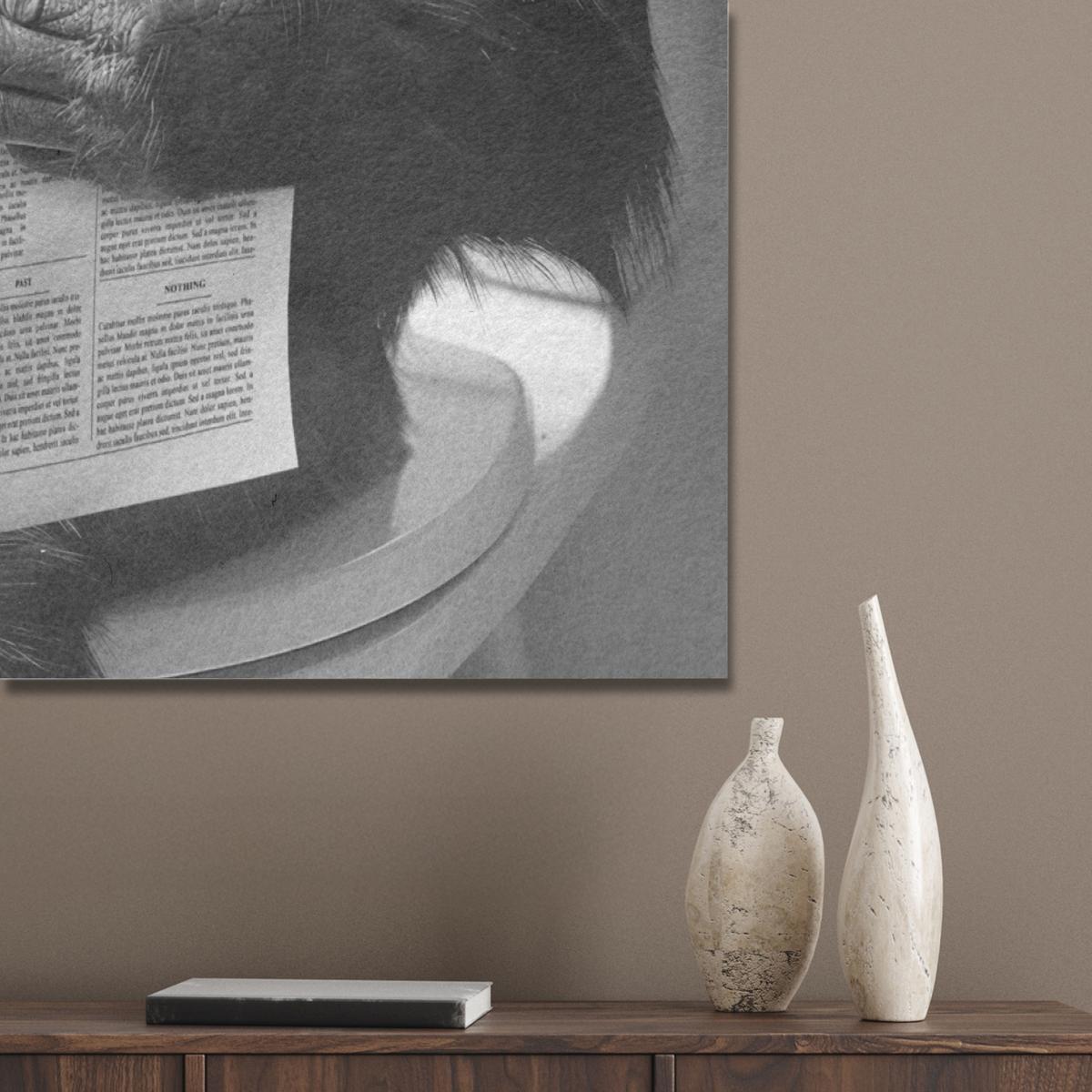 AKUSTIKBILD Affe - WC - Zeitung - Schwarz-Weiß - Humor Wanddeko 70x100 cm - Hellgrau, Kunststoff (70/100/0.9cm) - MuchoWow
