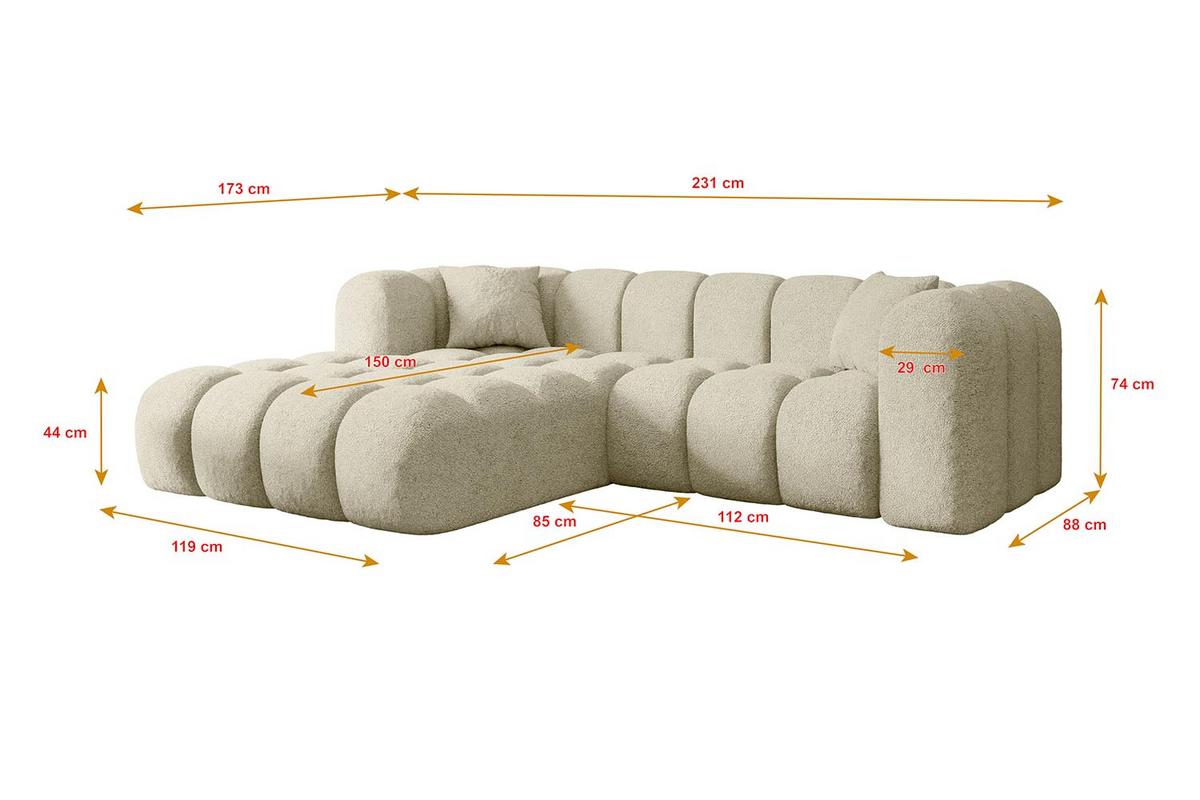 ECKSOFA Ottomane Links OLEA-L1 - 231x173x74 cm Beige - Creme/Schwarz, Holzwerkstoff/Kunststoff (190/242cm) - ALTDECOR