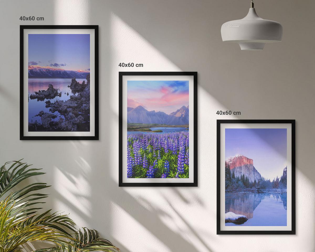 BILDER SET 3er Set - 40x60 cm Schwarzer Rahmen - Berglandschaften mit Wasser und Himmel - Schwarz, Kunststoff (40/60cm) - TULUP