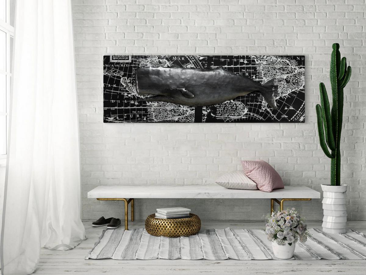 METALLBILD Schwarz-Weiß 144/44 cm - Schwarz, Metall (5.8/44cm) - KUNSTLOFT