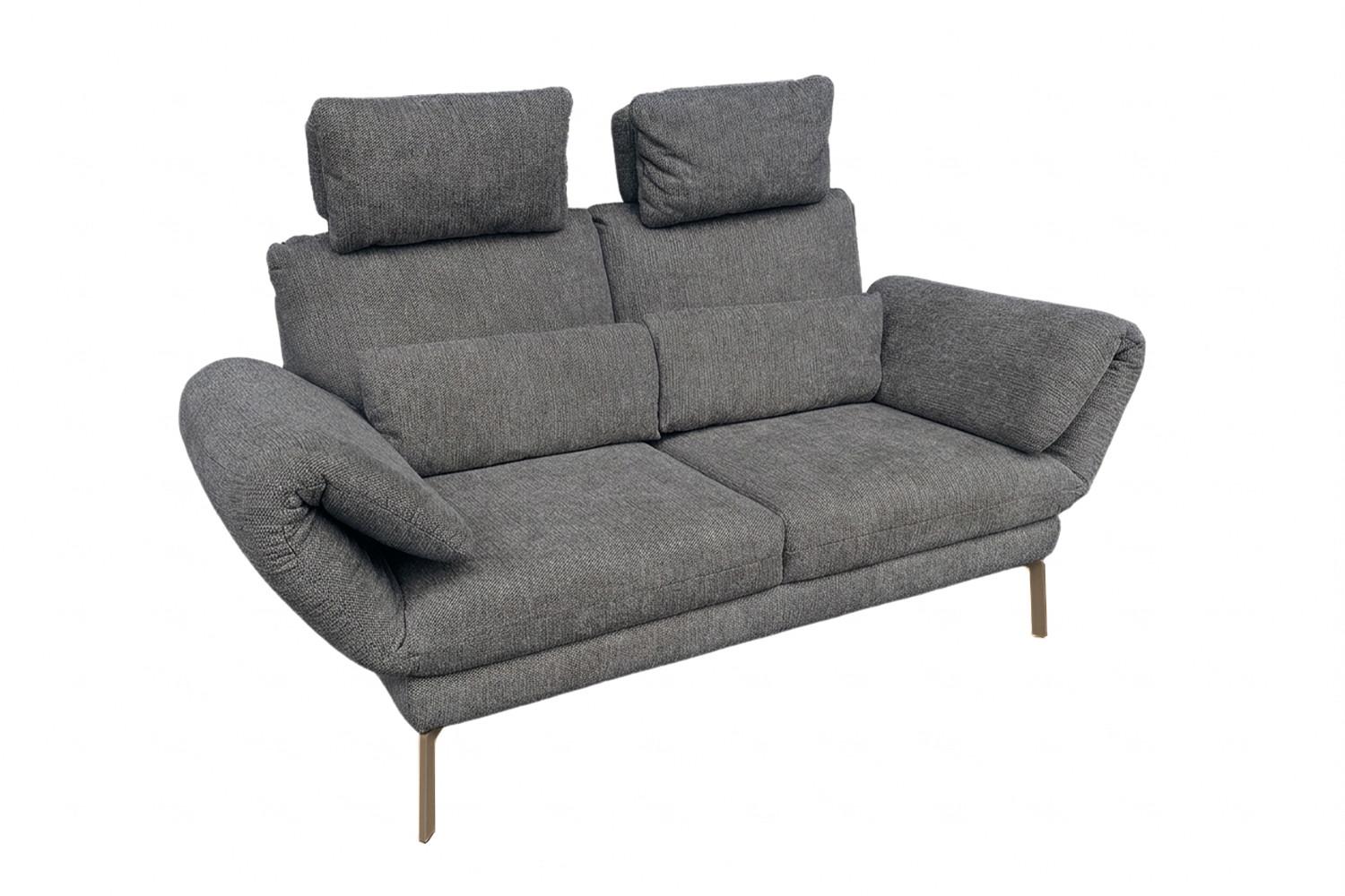 SOFA HOLLY Anthrazit Flachgewebe - Anthrazit/Braun, Textil/Metall (176/90/92cm) - KAWOLA