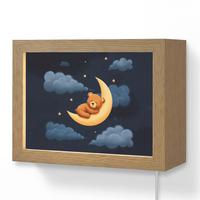 WANDLEUCHTE Teddybär - Mond - Wolken - Sterne 20x15 cm - Dunkelblau, Holzwerkstoff (20/15/8cm) - OnlyWow