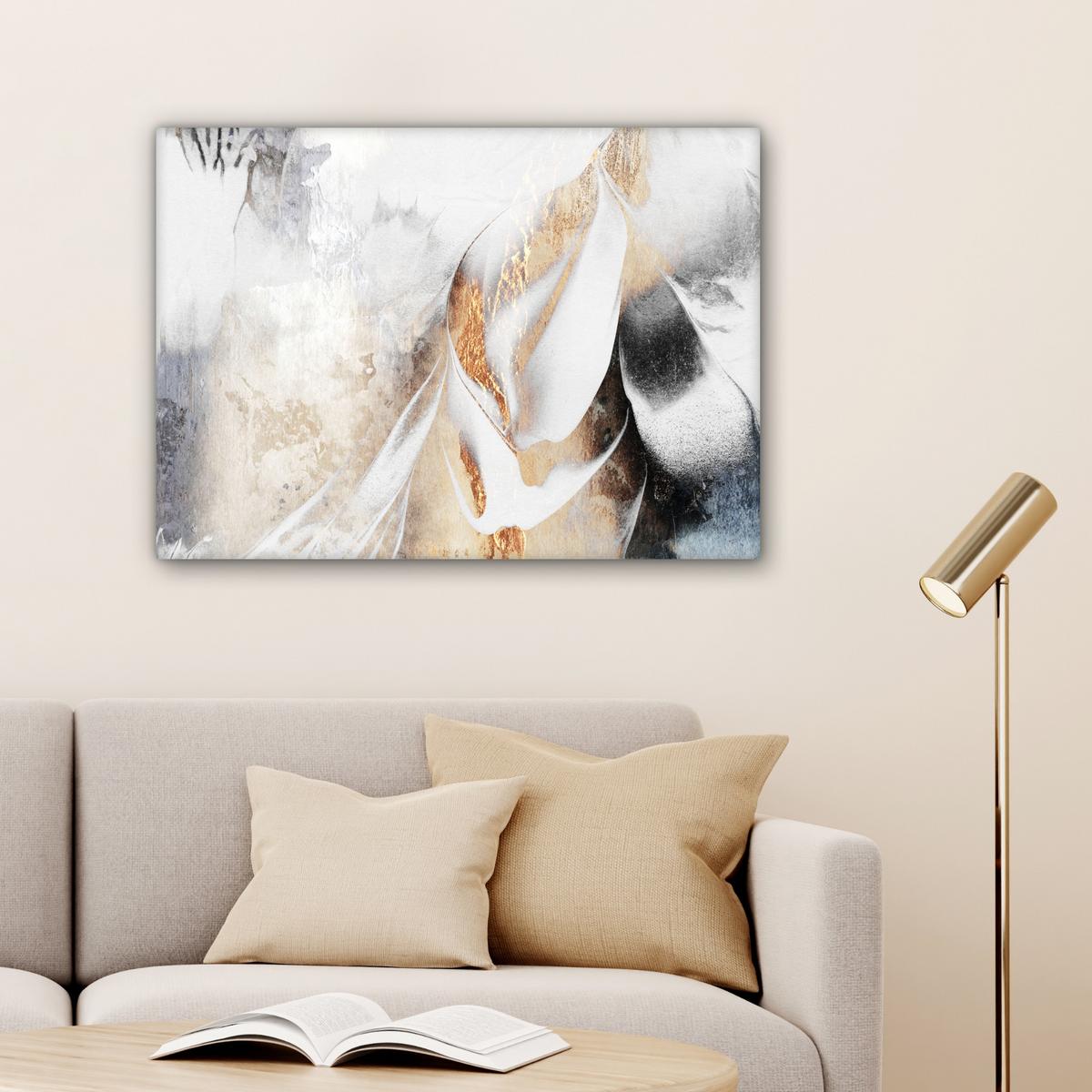 LEINWANDBILD Luxus - Abstrakt - Gold - Weiß Wandbilder 80x60 cm - Goldfarben, Textil (80/60cm) - MuchoWow