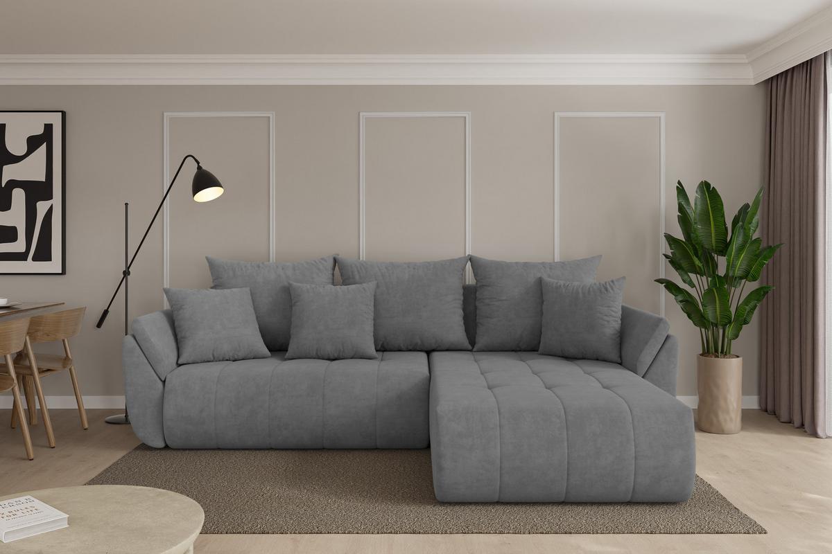 ECKSOFA mit Schlaffunktion Ottomane Rechts TOKO-L 277x194x86 Grau Velours - Taupe/Schwarz, Holzwerkstoff/Kunststoff (277/194cm) - ALTDECOR