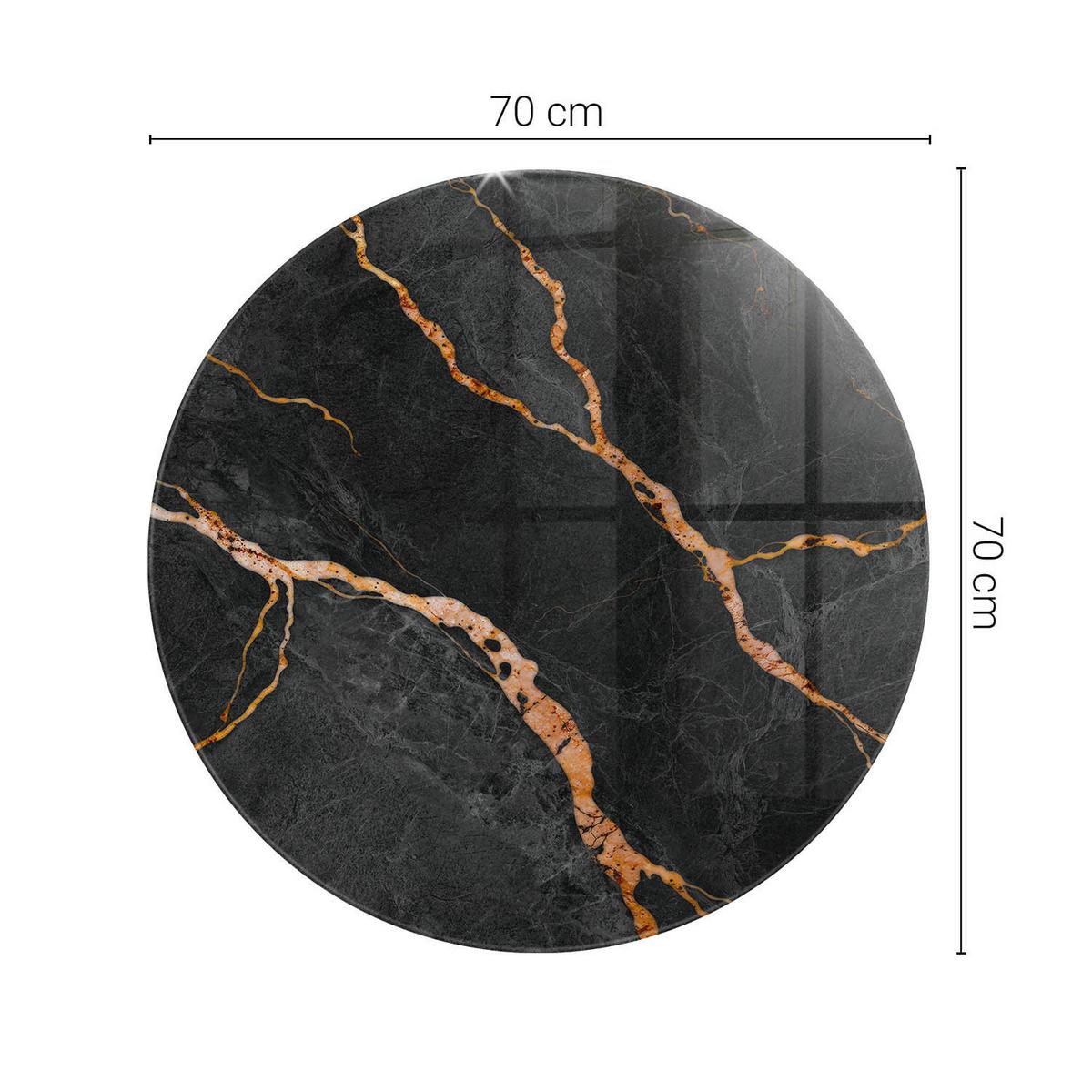 TISCHPLATTE fi70 cm Marmormuster mit Adern - Rotbraun/Schwarz, Glas (70/70/0.4cm) - TULUP