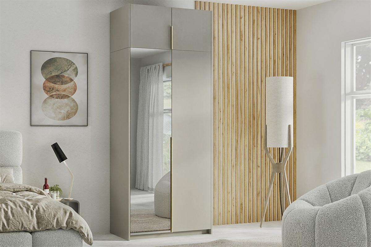DREHTÜRENSCHRANK THALIA 100/250/58cm 2-türig mit Spiegel Kaschmir - Kaschmir, Holzwerkstoff (100/250/58cm) - MASSENO