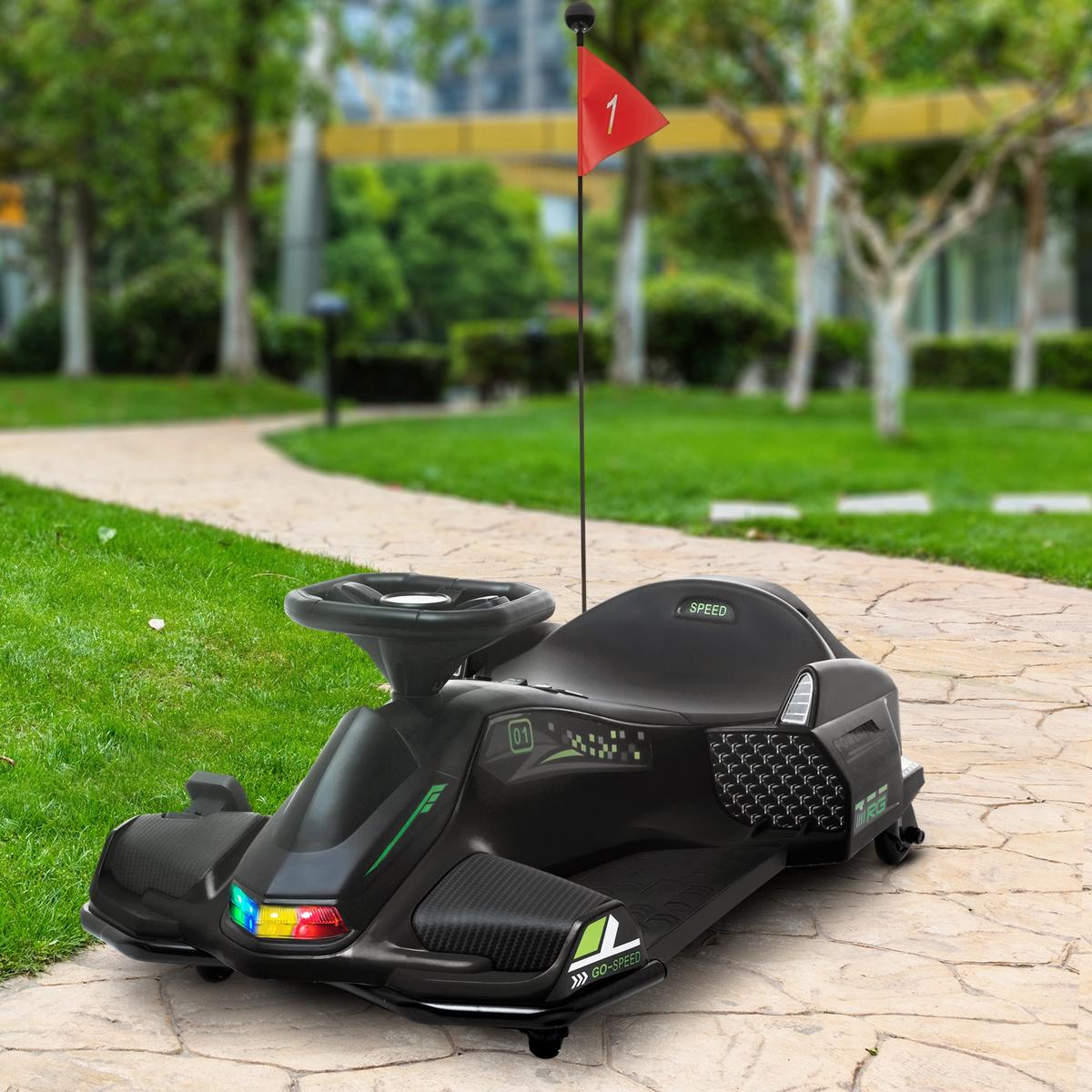 KINDER-ELEKTROGOKART 12 V 3-8km/h Drift Kart mit Driftmodus Lichtern Musik - Schwarz, Kunststoff (90/53/99cm) - HOMCOM
