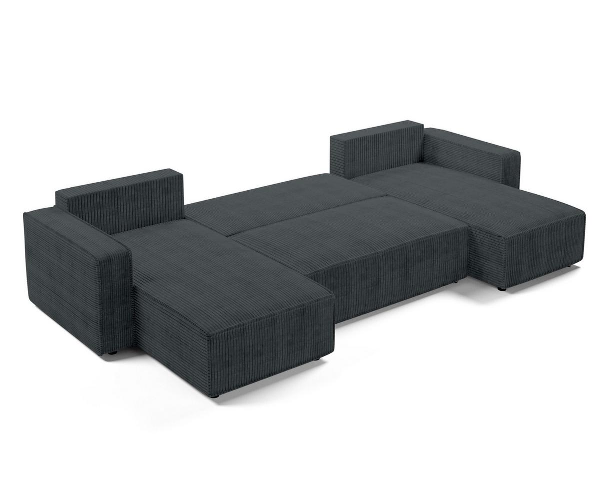 WOHNLANDSCHAFT Aydin U Form Grau 338/169/85 cm Cord mit Schlaffunktion - Schwarz/Grau, Kunststoff/Textil (338/85/169cm) - AX Living