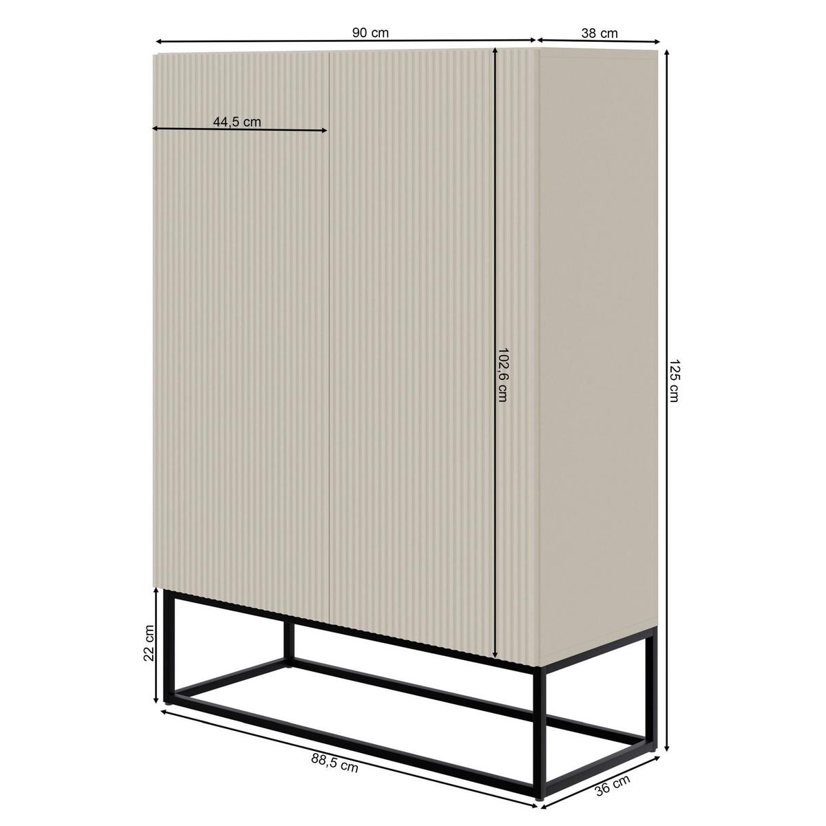 HIGHBOARD Veldio Graubeige mit schwarzen Beinen 90 cm - Taupe/Greige, Holzwerkstoff/Metall (125/90/38cm) - Selsey