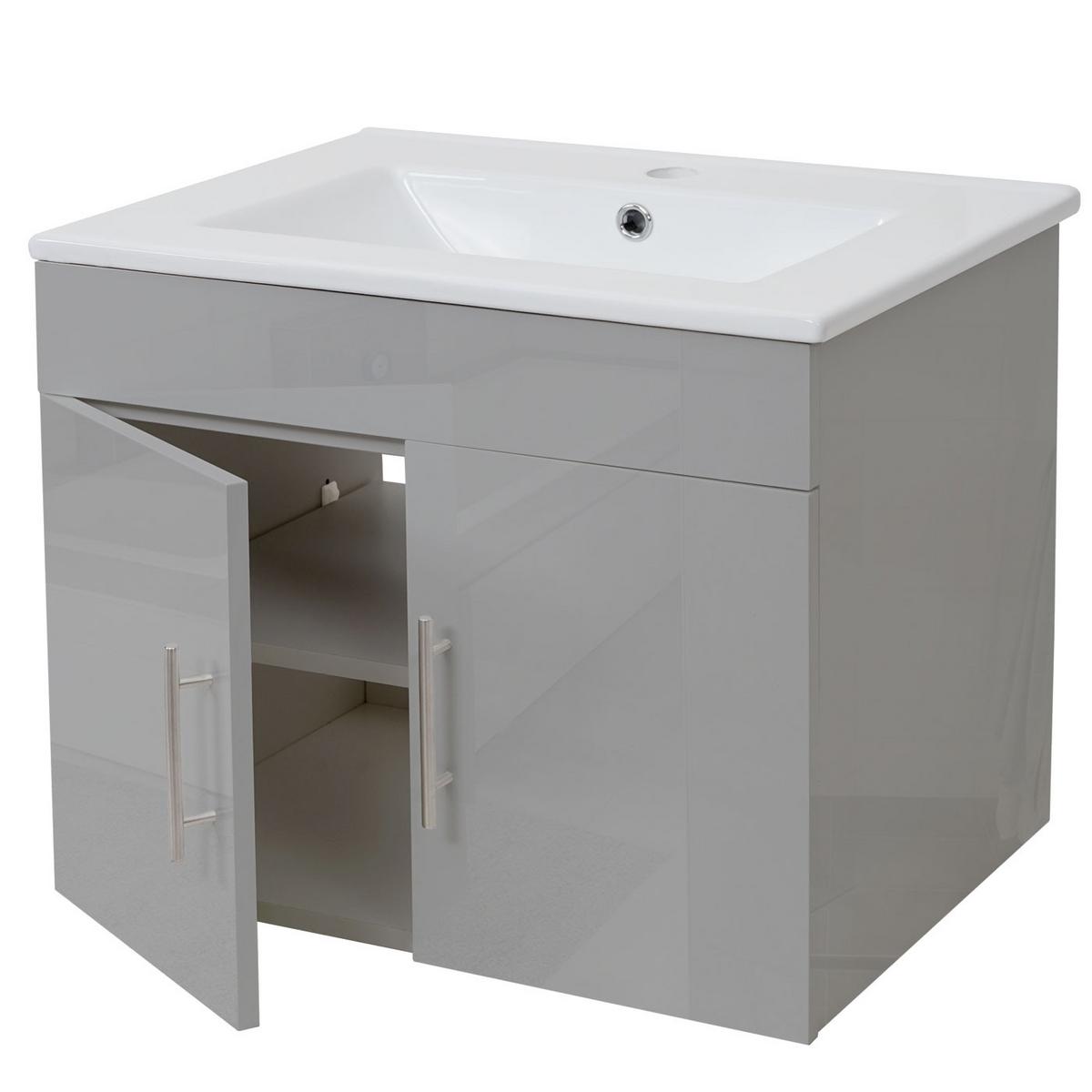 WASCHBECKEN + UNTERSCHRANK Hochglanz Hellgrau - Grau, Holzwerkstoff (61/50/48cm) - MCW