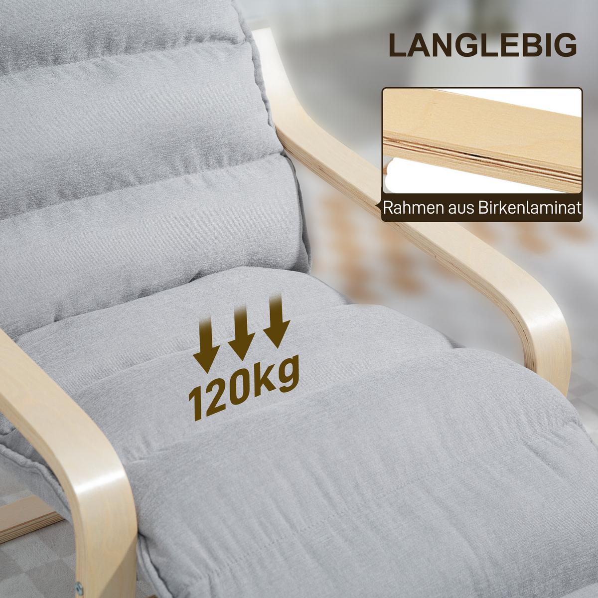 RELAXSSESSEL Sessel mit Verstellbar Fußteil, Armlehne für Wohnzimmer, Hellgrau - Hellgrau, Kunststoff (67/105/114cm) - HOMCOM