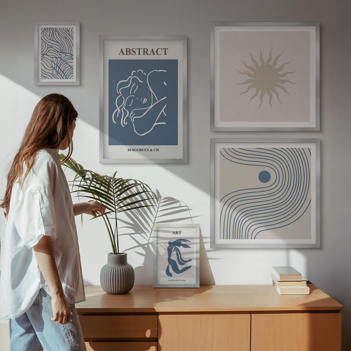 BILDER SET 5er Set - 50x50 cm & 20x30 cm & 40x60 cm Silberner Rahmen - Matisses stilvolle abstrakte Muster - Silberfarben, Kunststoff (40/60cm) - TULUP