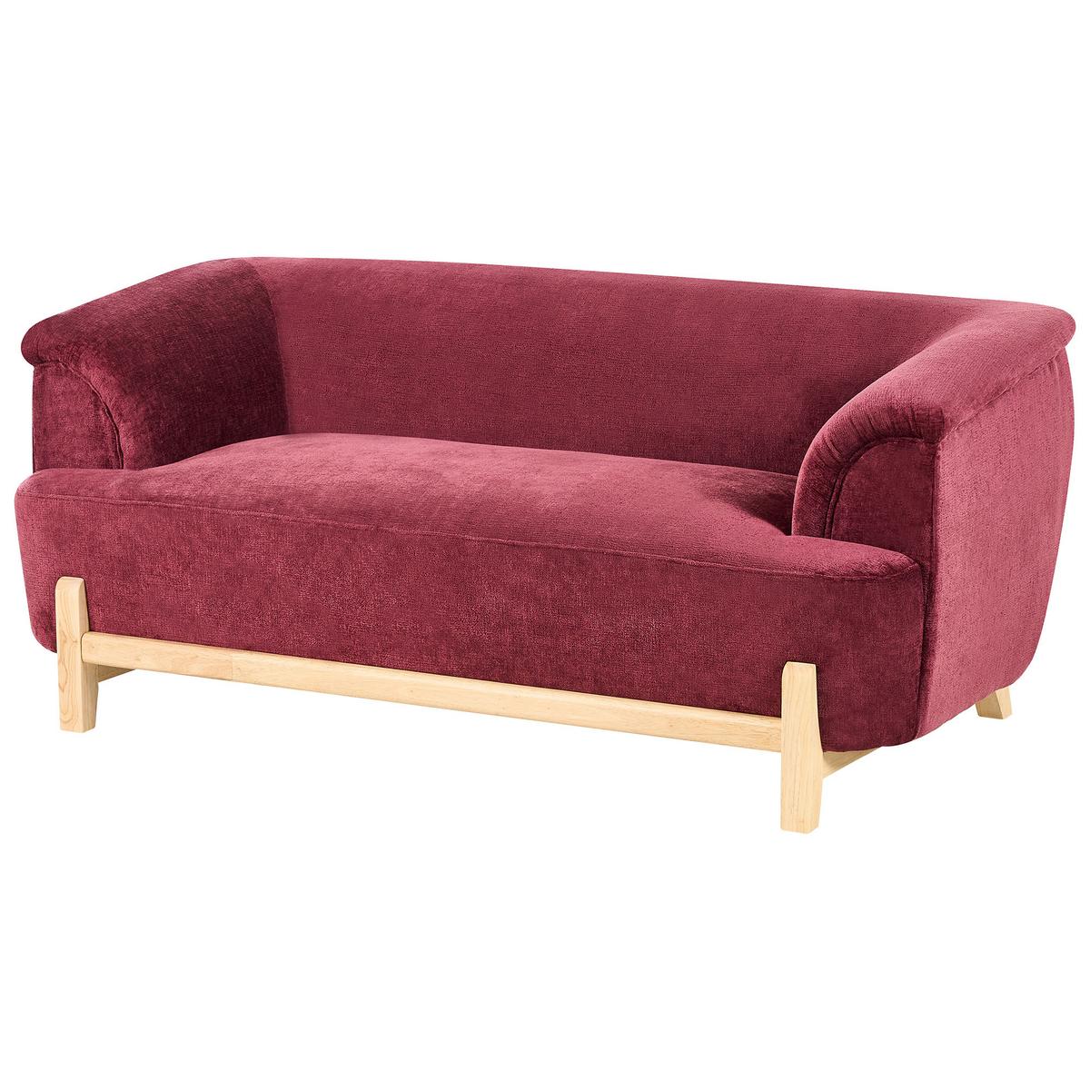SOFA-SET 5-Sitzer Chenillegewebe Burgunderrot Alnor - Rot/Braun, Textil (205/67/85cm) - Beliani