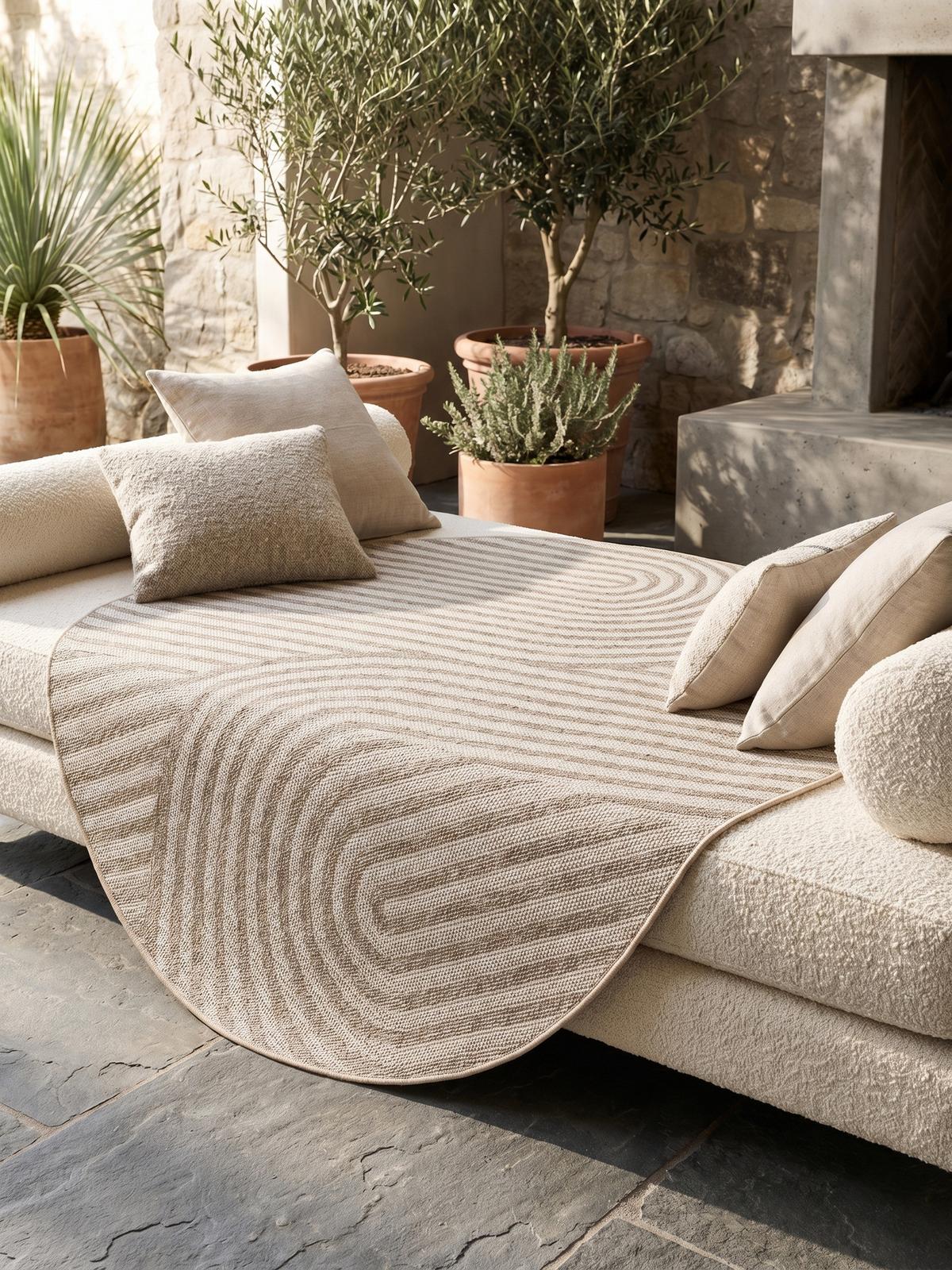 TEPPICH Outdoor VENTOUX in Beige, im Boho-Stil, Ø 80 cm - Beige, Textil (80/80cm) - KADIMA DESIGN
