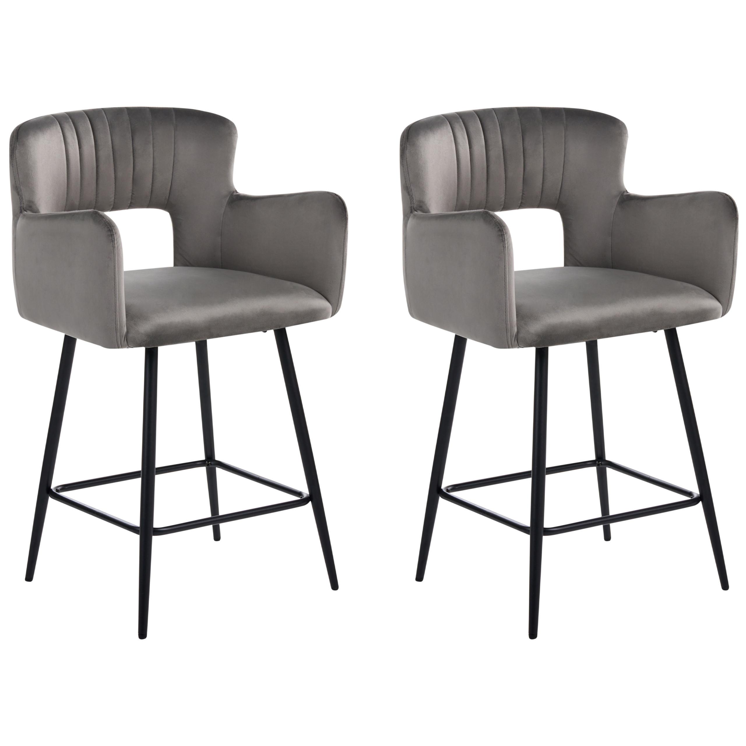 BARSTUHL 2er-Set Samtstoff Hellgrau Sanilac - Hellgrau, Textil (53/94/51cm) - Beliani