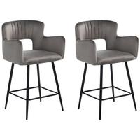 BARSTUHL 2er-Set Samtstoff Hellgrau Sanilac - Hellgrau, Textil (53/94/51cm) - Beliani