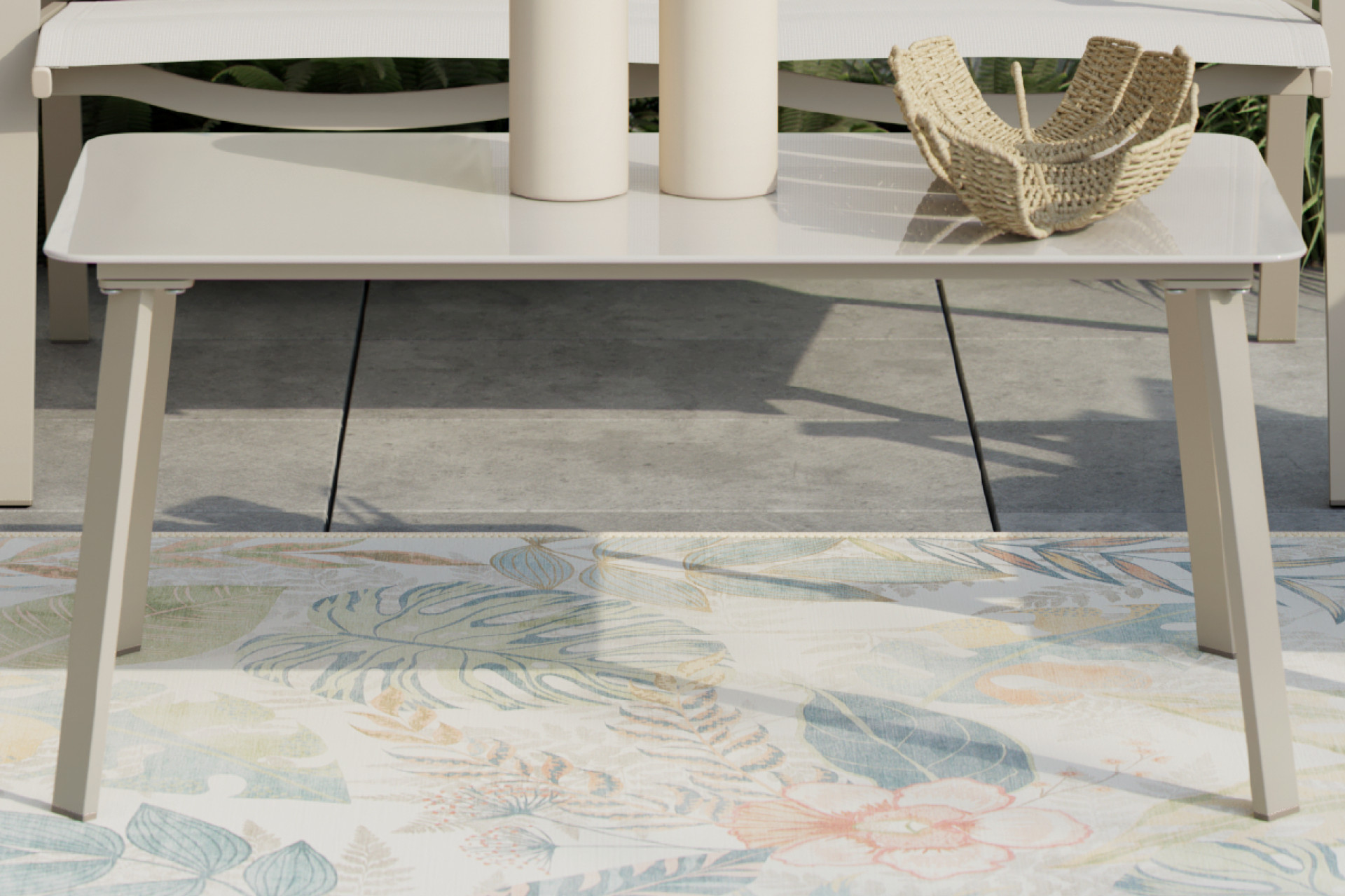 Gartenset Gestell Stahl pulverbeschichtet Tisch Beige Glasplatte transparent ESG 